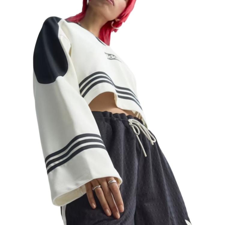 Adidas Originals V-Neck Loose Long Sleeve Sweatshirt Women Sweatshirt Off-White JX7597