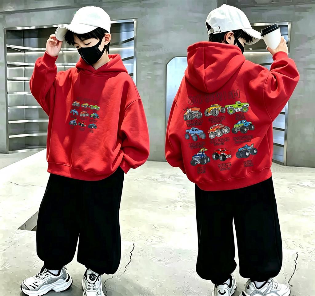 Sweat à capuche imprimé excavatrice mécanique, dernier modèle Automne-Hiver pour enfants, Pull à capuche pour enfants style Y2K