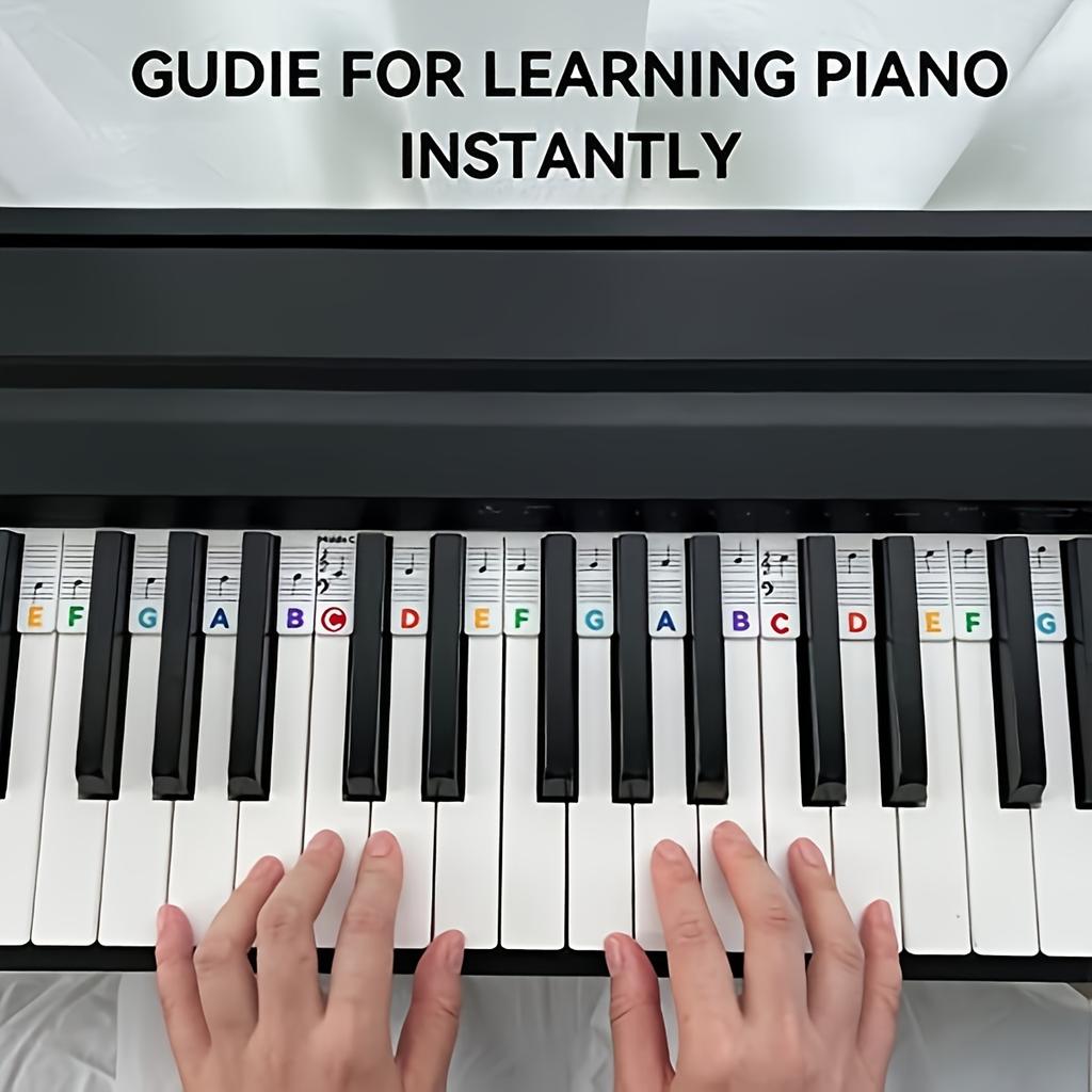 Easy-Learn Piano Notes for Beginners - 88 Key Full Range, Removable & Reusable Keyboard Guide with Colorful Labels (White/Black)