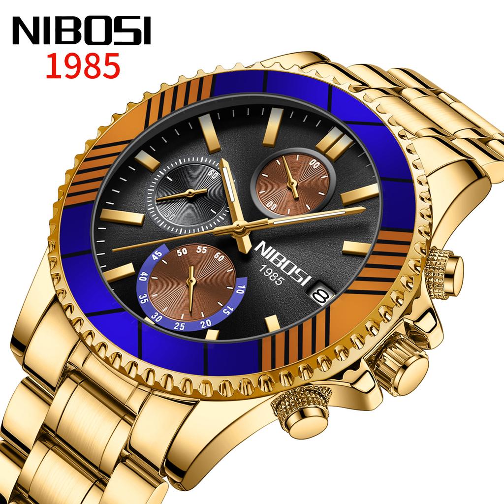 NIBOSI Klassische Herrenuhr, im Dunkeln leuchtend, wasserdicht, multifunktional, Chronograph, Sport-Quarzuhr