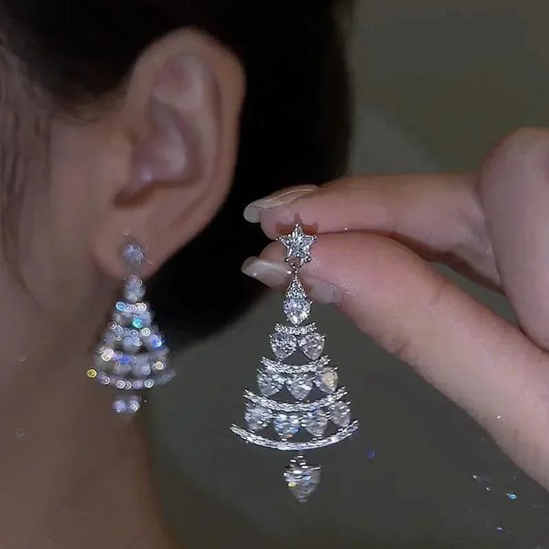 Christmas Tree Shape Earrings Silver Gold Earrings Versatile Fashion Earrings Jewelry Accessories for Women