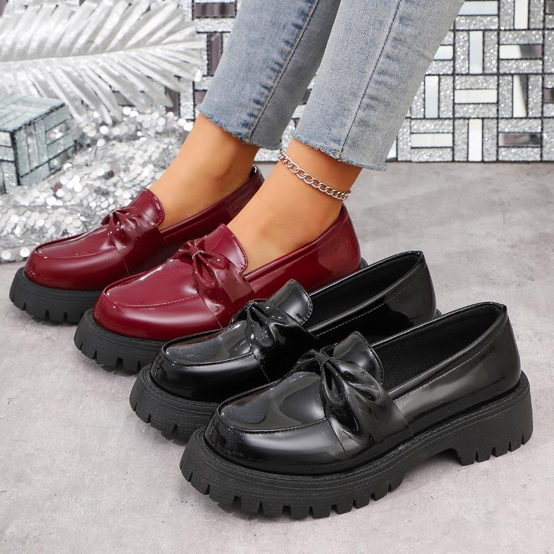Fashion Bowknot Slip on Loafers for Women 2025 New Summer Solid Color Leather Shoes for Woman Comfort Soft Sole Platform Loafers