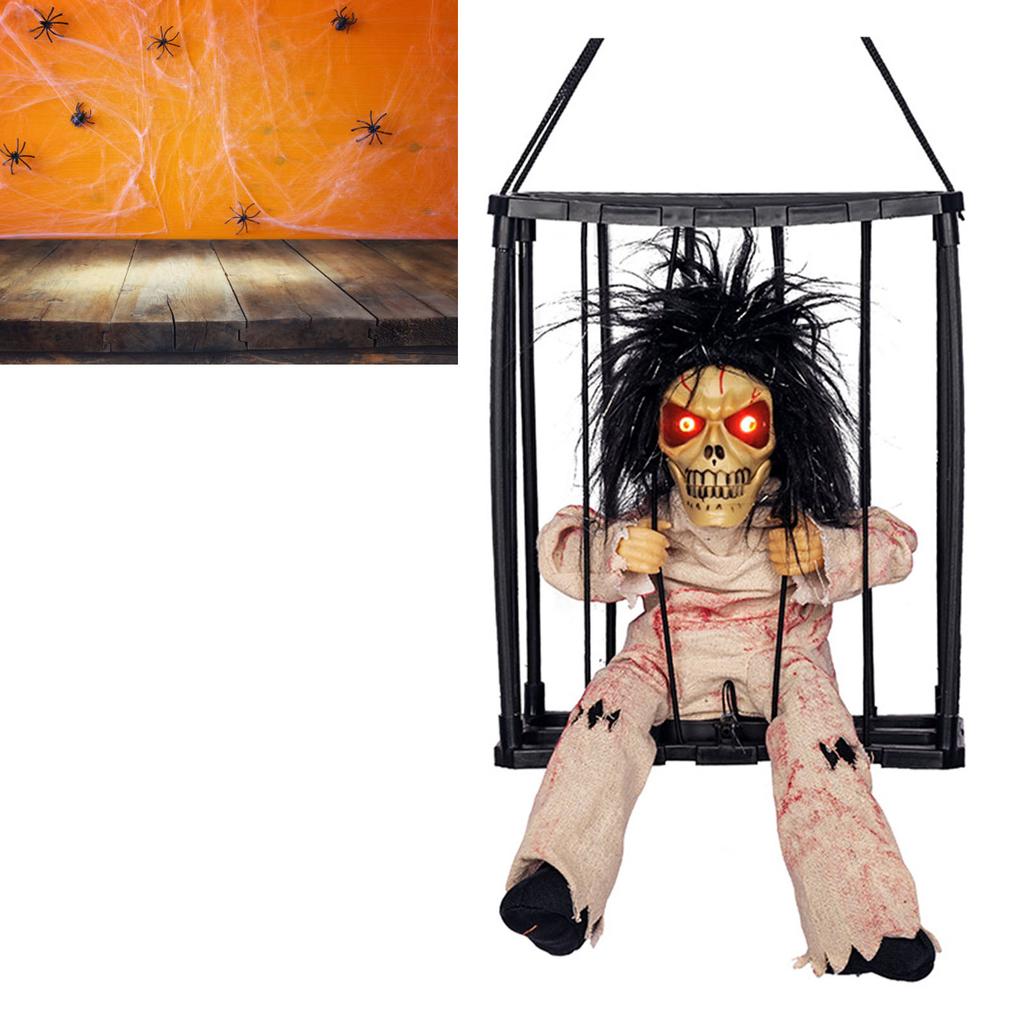 Scary Skull Cage Prisoner Haunted House Decor Spooky Hanging Ghost Screaming All Hallow Day Prop wit