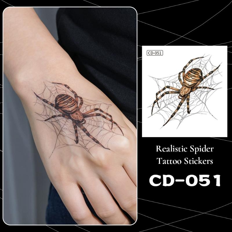 5Pcs Waterproof Temporary Tattoo Stickers For Halloween Body Decor Spider Fake Tattoo For Women Men Hand Neck Cosplay Makeup