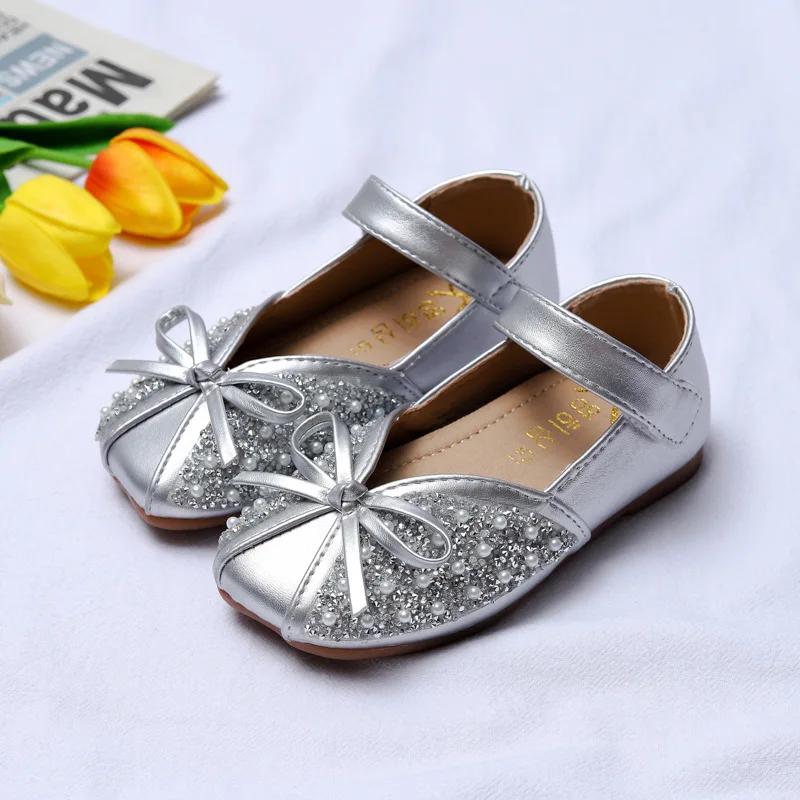 

Girls Sparkling Rhinestone Shoes Spring/summer New Children s Bowtie Flats for Party Wedding Show Sweet Princess Fashion 24