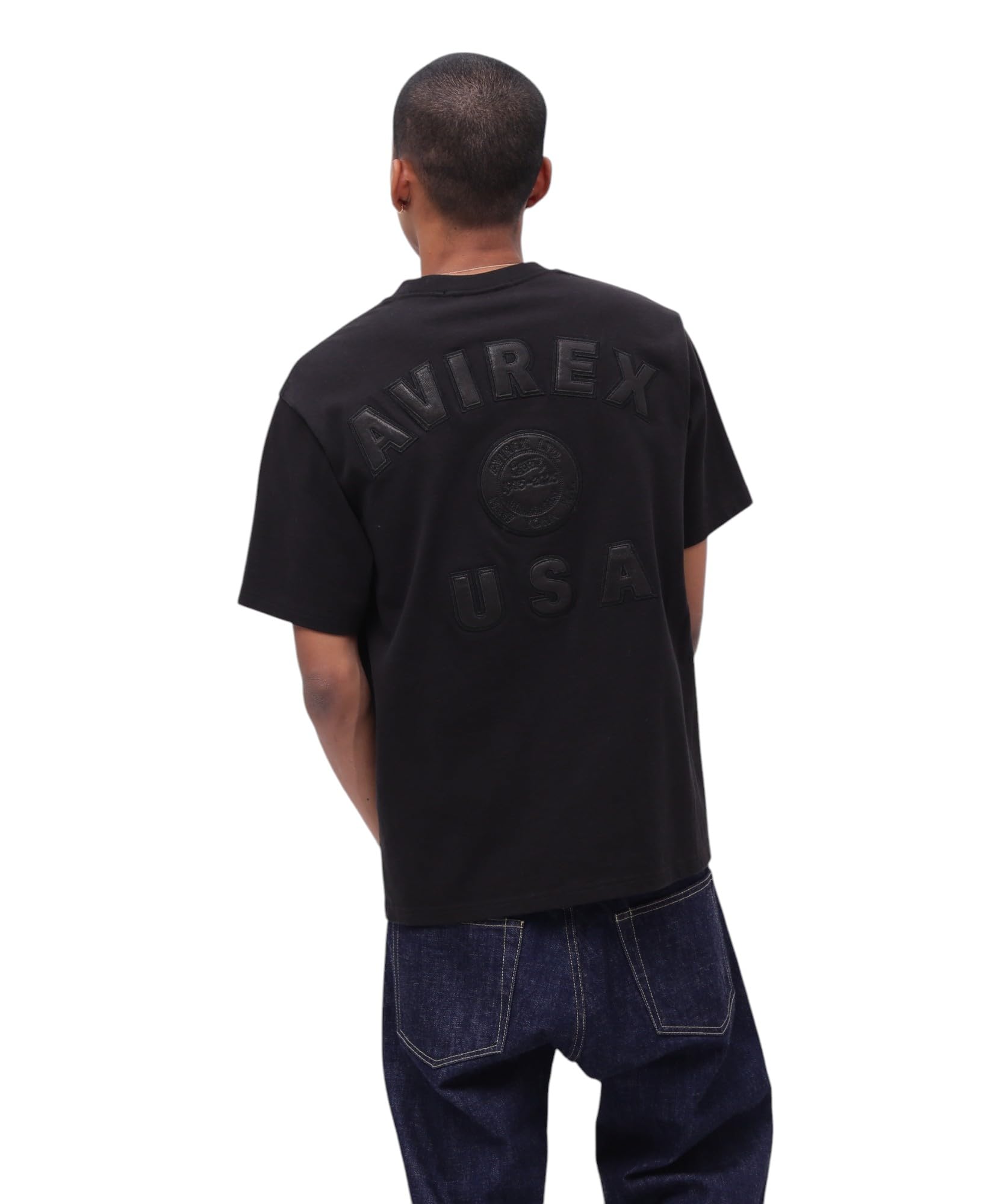 

AVIREX 50th Anniversary LEATHER PATCHED VARSITY T-SHIRT Men s M 010 black 783-5134013