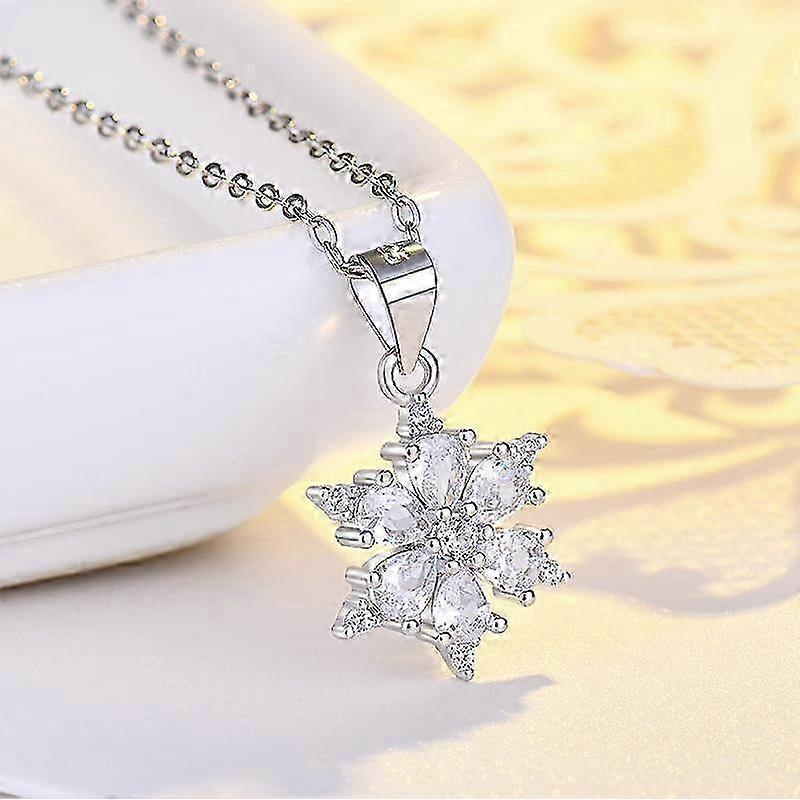 Women's sterling silver diamond snowflake pendant necklace