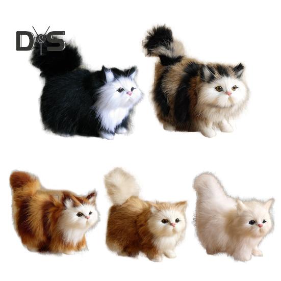 Simulation Cat Ornament Realistic Plush Kitty Toy Faux Fur Animals Model Furry Cat Doll Gift for Kids Cat Lovers