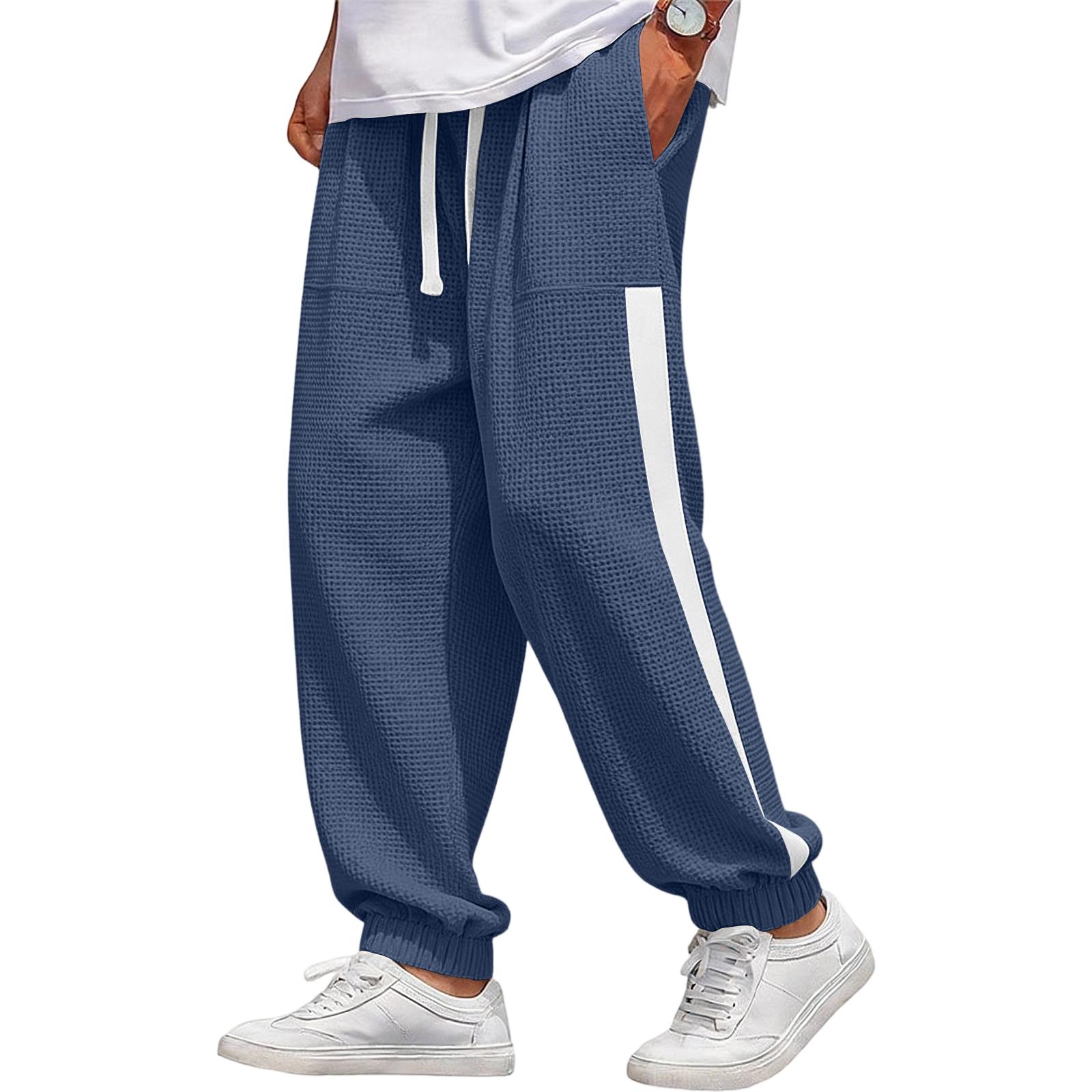 Мужские повседневные брюки | Свободный крой, эластичный пояс со шнурком для повседневной носки XL тёмно-синий