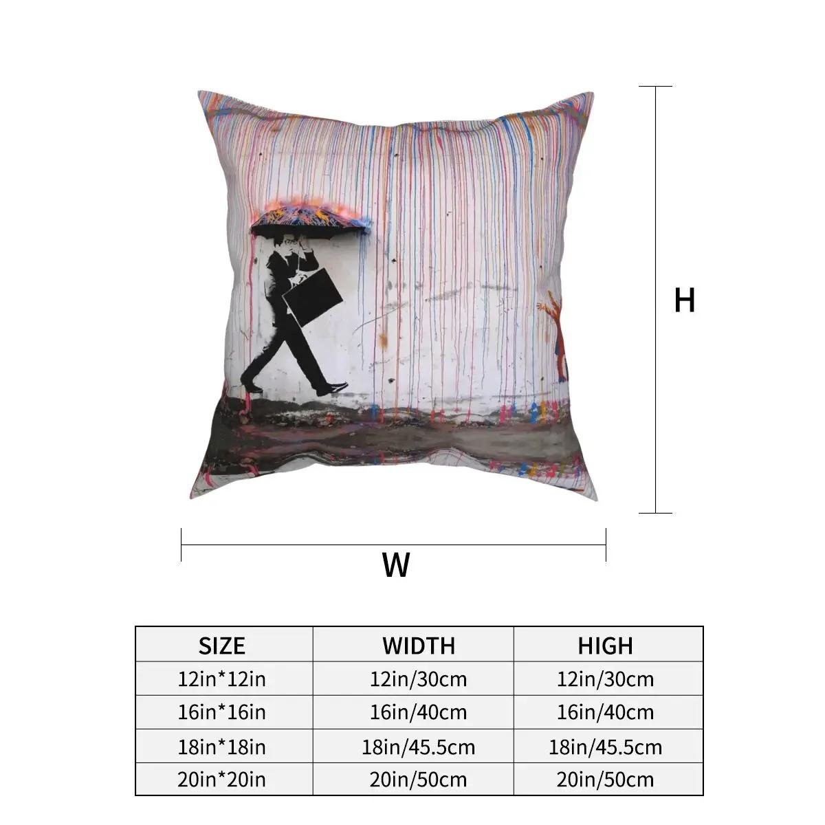 

Banksy Umbrella Rainbow Happy Girl Throw Pillow Cover Decorative Pillow Creative Cushion Covers 66x66cm чёрный