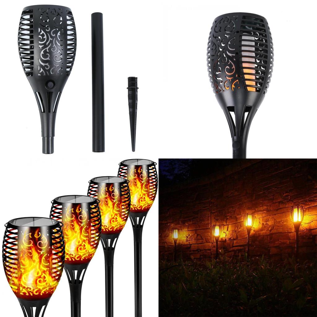 Elegant Solar Flame Torch Light With 12 Led Amber Glow Perfect For Outdoor Garden Decor
