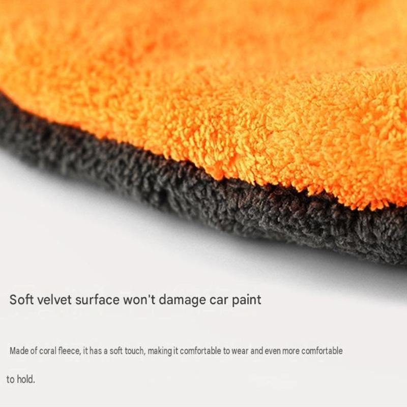 Two-Sided Corals Fleece Car Wash Gloves, Pair of Hand Cleaning Mitts with Orange and Gray Sides for Vehicle Washing and Kitchen Counter Wiping