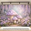 2D Whimsical Pastel Mushroom Forest Backdrop with Wisteria Photo Background
