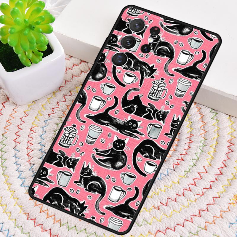 Cute Animal Cat Coffee Phone Case for Samsung Galaxy Note 10 Pro S26 Ultra S23 S24 FE S25 S21 S22 PLUS Shockproof Cove