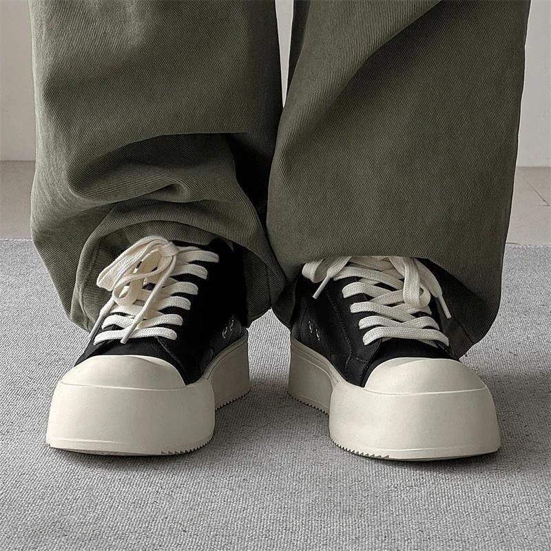 Móda Vysoká Kvalita Pánské Silná Podrážka Ležérní Kožené Board Shoes Luxusní Značka Pravá Kůže Vulkanizovaná Obuv Pohodlné Oxfordské Chůze