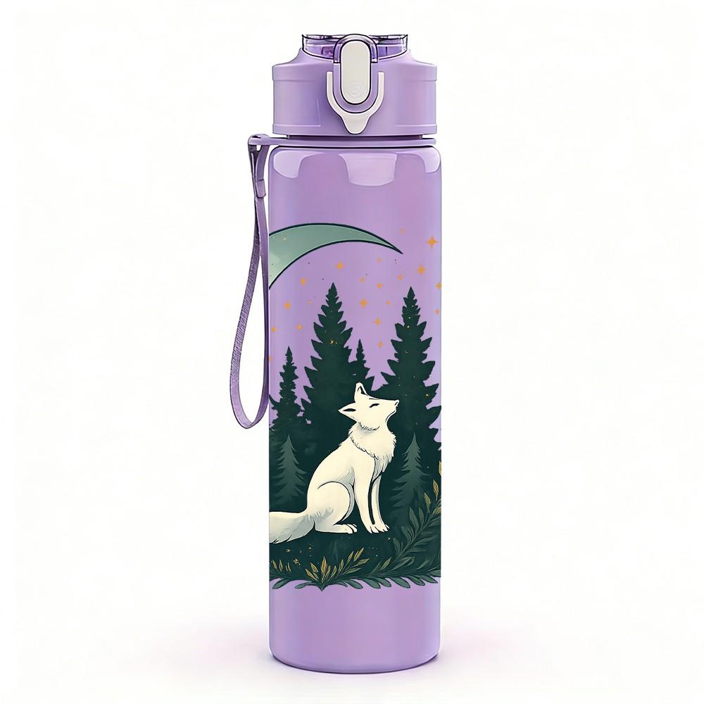1PC Moon Forest Wolf Silhouette 750ml Color Plastic Sports Water Bottle Leakproof Flip Straw Lid Suitable for Sports Office Home Use