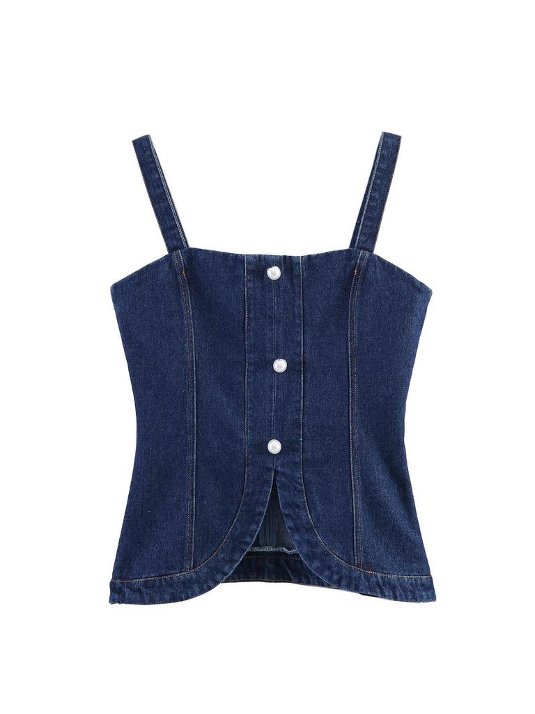 Damen Sommer 2026 Europäische & Amerikanische Mode Sexy Enganliegendes Jeans-Trägertop