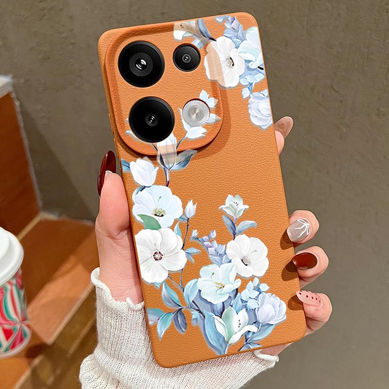 Wstrząsoodporne miękkie etui na telefon z kwiatowym nadrukiem dla Xiaomi 13T Pro Poco X7 X6 M6 Redmi 13C Note 14 13 Pro 12 11 Slim TPU Tekstura skóry Matowa osłona zderzaka