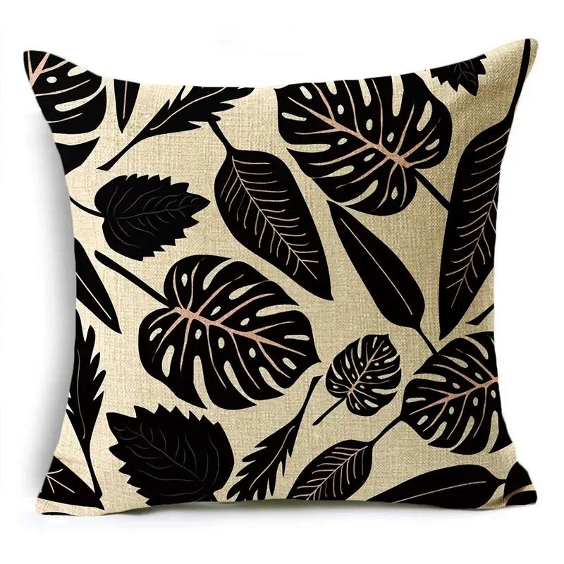Black And White Collection Geometric Prints Linen Pillowcase Square Bedroom Car Decor Cushion Cover 40Cm/45Cm And 50Cm