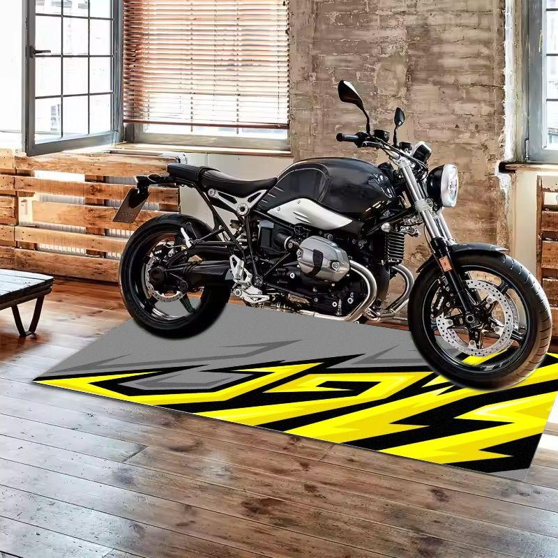 Yellow Black Angular Racing Pattern Pit Mat Wear Resistant Anti Slip Rug For Garage Motorbike Workshop Carpet