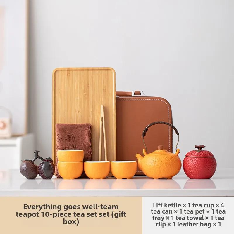 Travel Tea Set Outdoor Portable Storage Kung Fu Teacup Teapot Set with Storage Bag Creative Ceramic Teaware Set Birthday Gifts