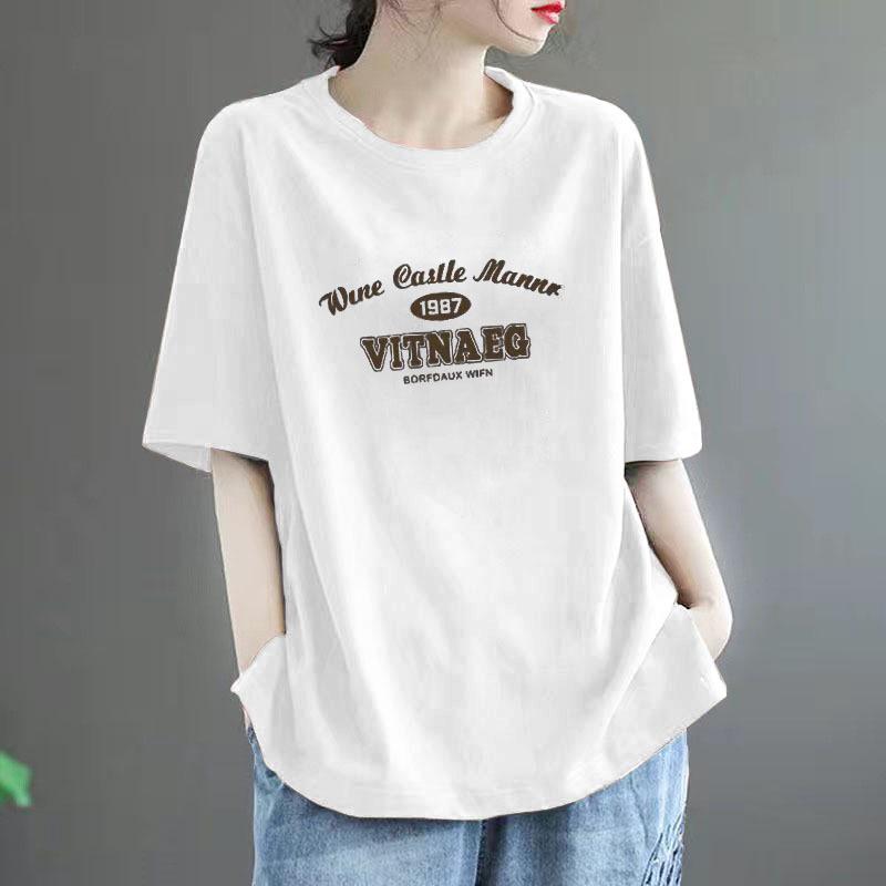 

100% Чистый Хлопок Женская Футболка Большого Размера с Коротким Рукавом - Летняя Свободная Посадка, Стройнящая, Стиль Хай-Энд XXL (155-175 jin)