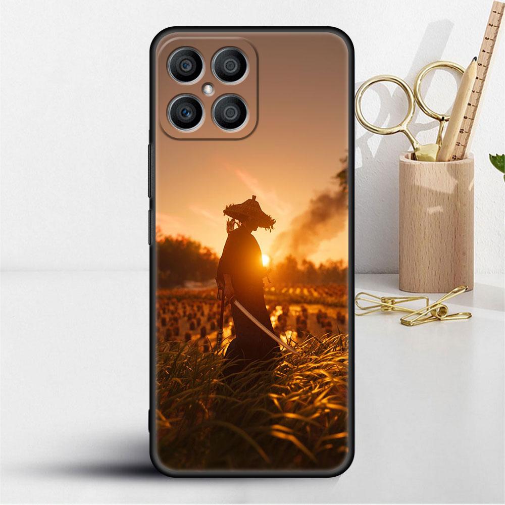 

Чехол «Самурай» с пейзажной тушью для Huawei Honor X8 X9 P50 X7 50 20 8X Play 9A P40 P30 Lite P Smart 2021, черный чехол для телефона Huawei P Smart Z