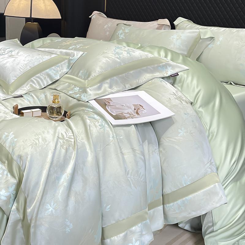 A-Class Tencel Cotton Luxury 4-Piece Bedding Set: Skin-Friendly Jacquard Satin Duvet & Fitted Sheet