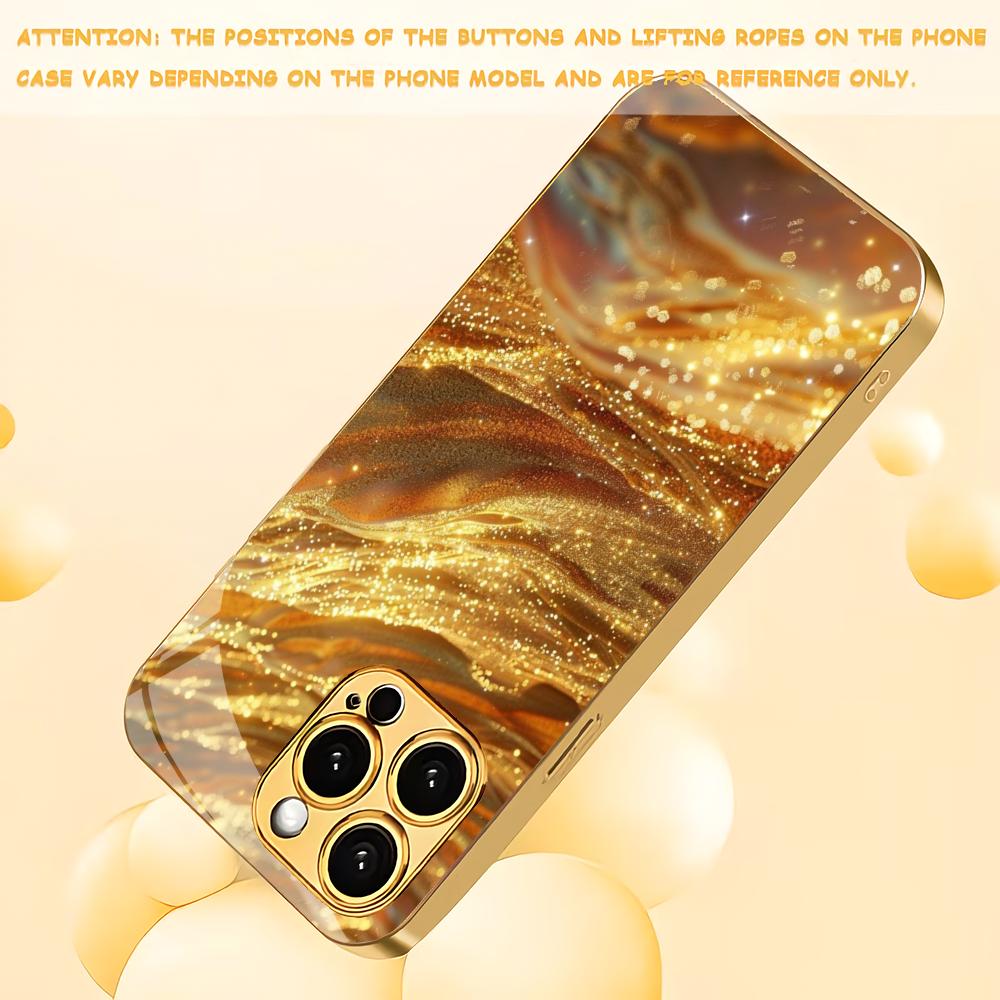 Gold textured electroplated glass phone case suitable for iPhone 17 16 15 14 13 12 11 Pro/Max/Plus shockproof back cover