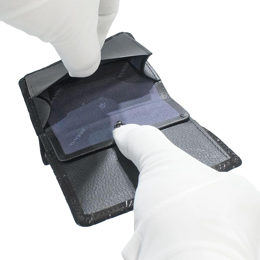Inden Leather Billfold Black with Black Dragonfly [Inden-ya] Bi-fold Wallet, Z, Thin, Compact, Deerskin, Lacquer, Pattern, 2013-01-008