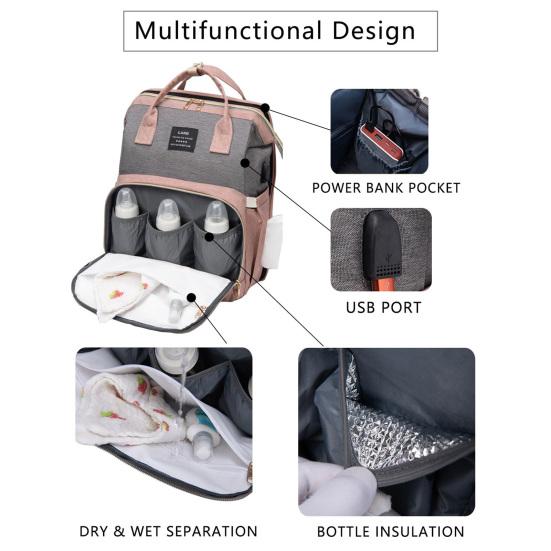 Diaper Bag Backpack Large Capacity Baby Essentials Backpack with Changing Station Multifunctional Convertible Diaper