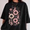 Sunflower Breast Cancer Shirt, Pink Ribbon Floral Support Tee, Vintage Sunflower Graphic Shirt, Preppy Awareness T-Shirt