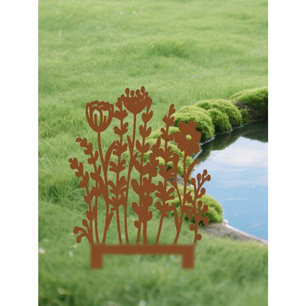 Wrought Iron Garden Stakes Metal Yard Art Outdoor Decor Lawn Flower Bed Plant Stakes Rustic Weatherproof Landscape Decoration for Patio Modern Home
