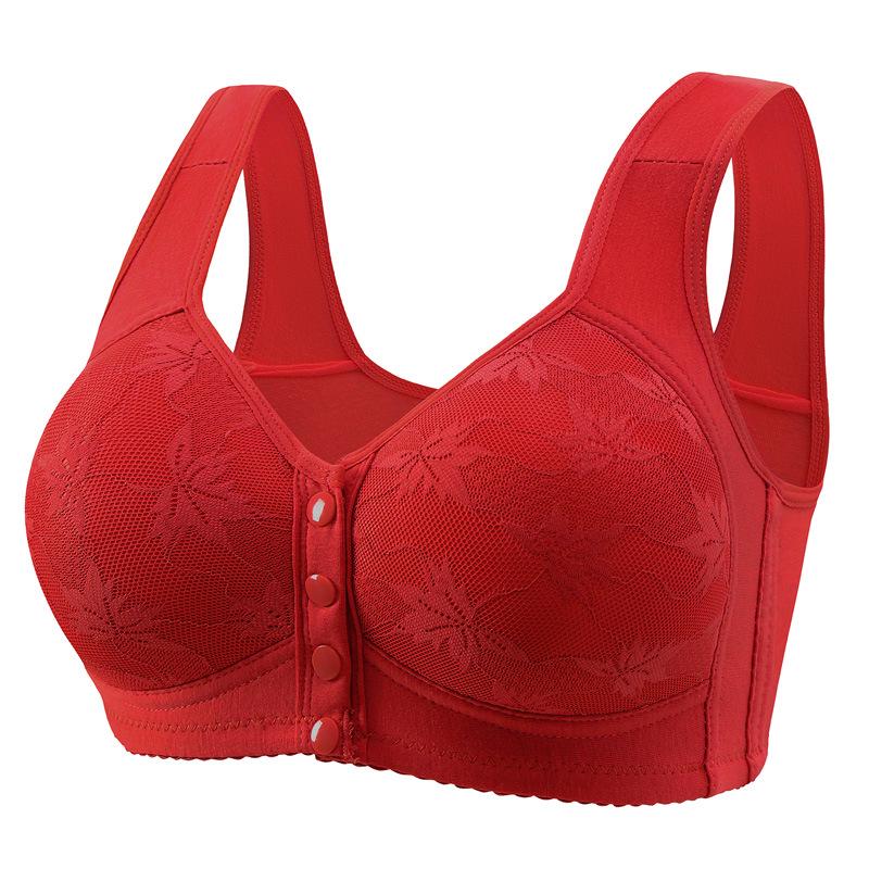 Plus Size Front-Buckle Cotton Vest Bra: Soft, Wire-Free, Breathable Print for Middle-Aged & Elderly.