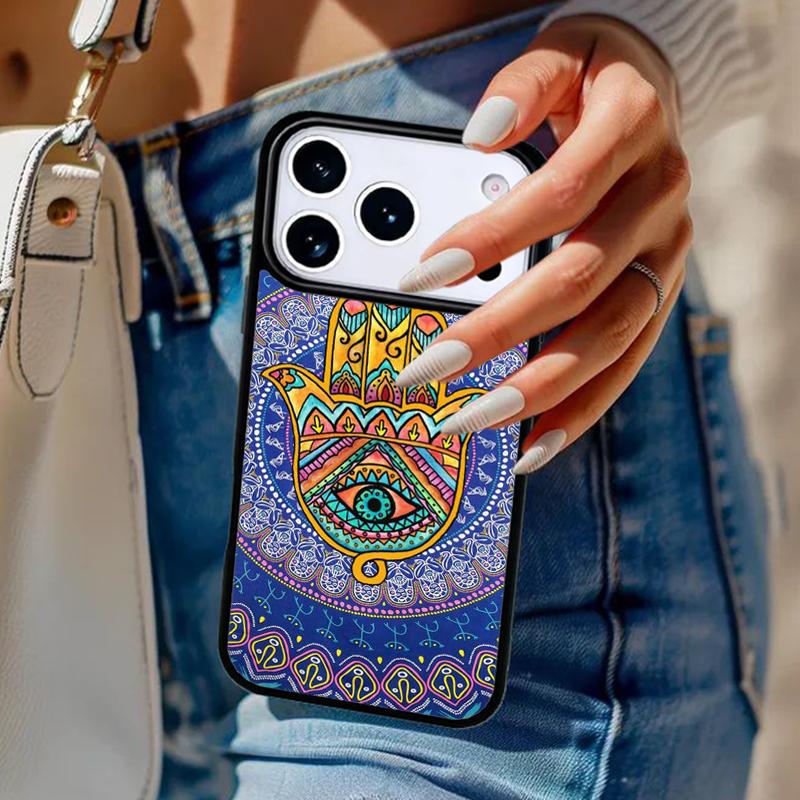 Hamsa Hand Amulet Psychedelic Phone Case For iPhone 17 Air 14 15 13 12 Max Cover For Apple 14 15 16 16e 11 Pro Max Plus