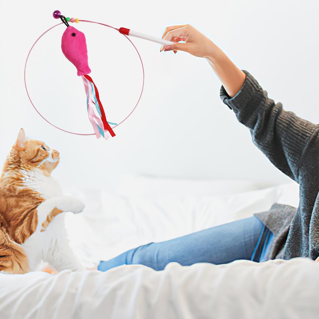 Durable Chew Proof Cat Toy with Bell Feather Wand Flexible Steel Rod Interactive Kitten Play Teaser for Indoor Entertainment