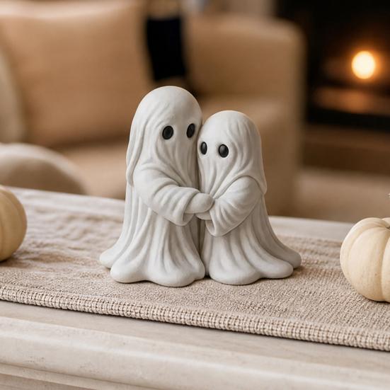 Halloween Hugging Ghost Statue, Resin Ghost Table Ornament, Cute Healing Ghost Statue Desktop Decoration, Healing Ghost Sculpture Art Piece for Home