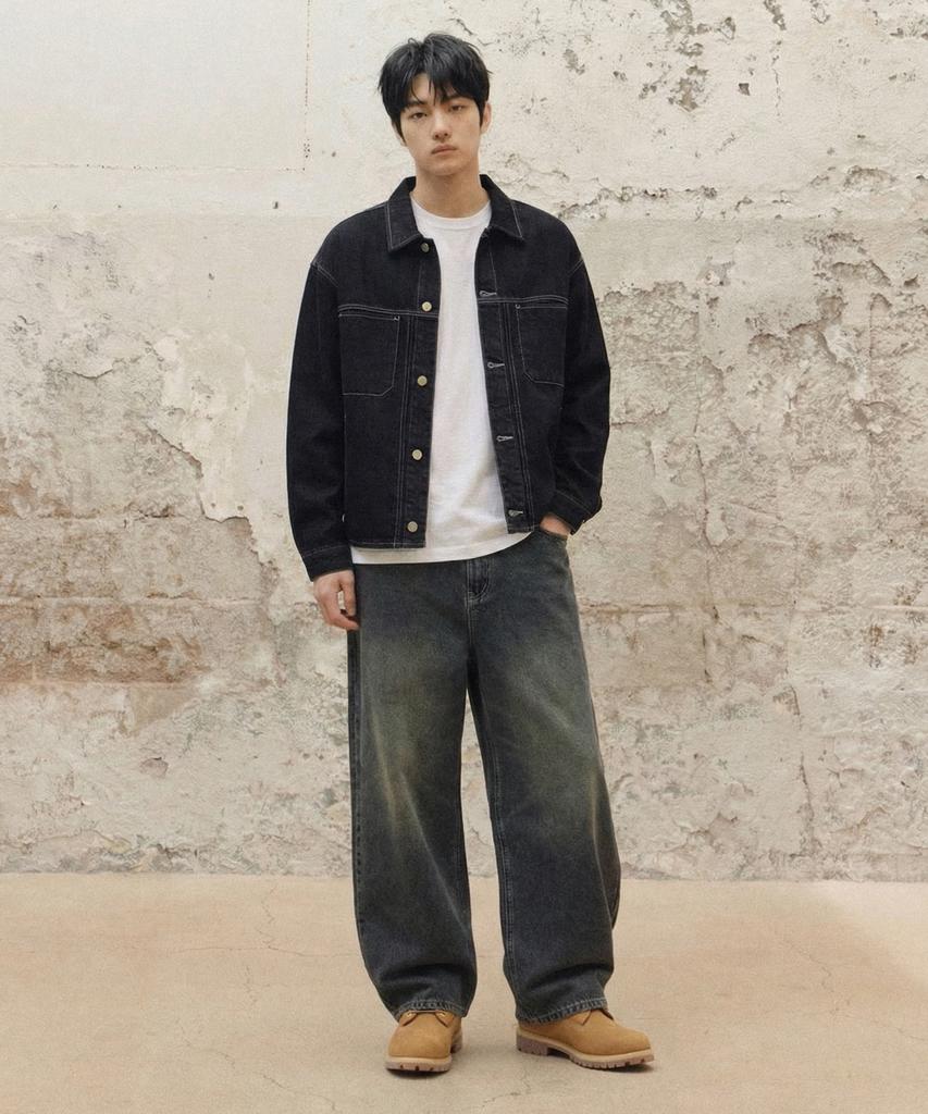 Agod Stone Washed Crop Denim Jacket [Black]