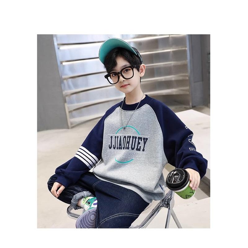 Boys' Fleece Lined Sweatshirt Winter Thick Warm Pullover Kids Contrast Color Raglan Sleeve Top