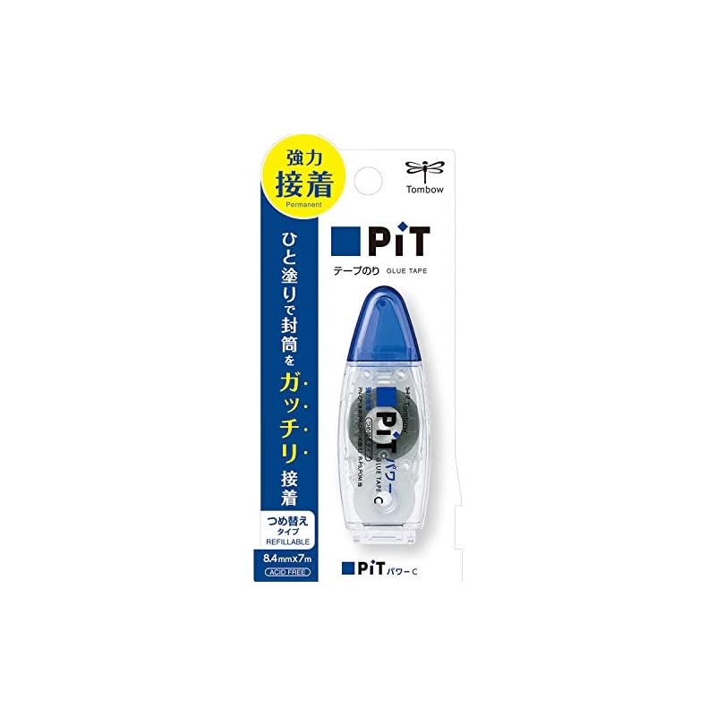 Tombow PiT Power C Tape Glue, Strong Adhesive, Refillable Type, Compact, 8.4mm X 7m, PN-CP