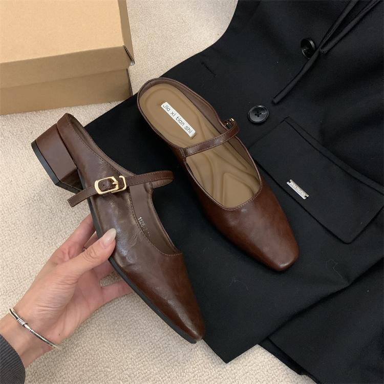 Baotou half slippers women's summer outer wear spring and autumn new Korean version French evening breeze temperament silver single shoes thick heel