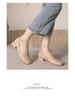 2023 Retro Soft Leather Square Toe Medium High Heel Women's Shoes