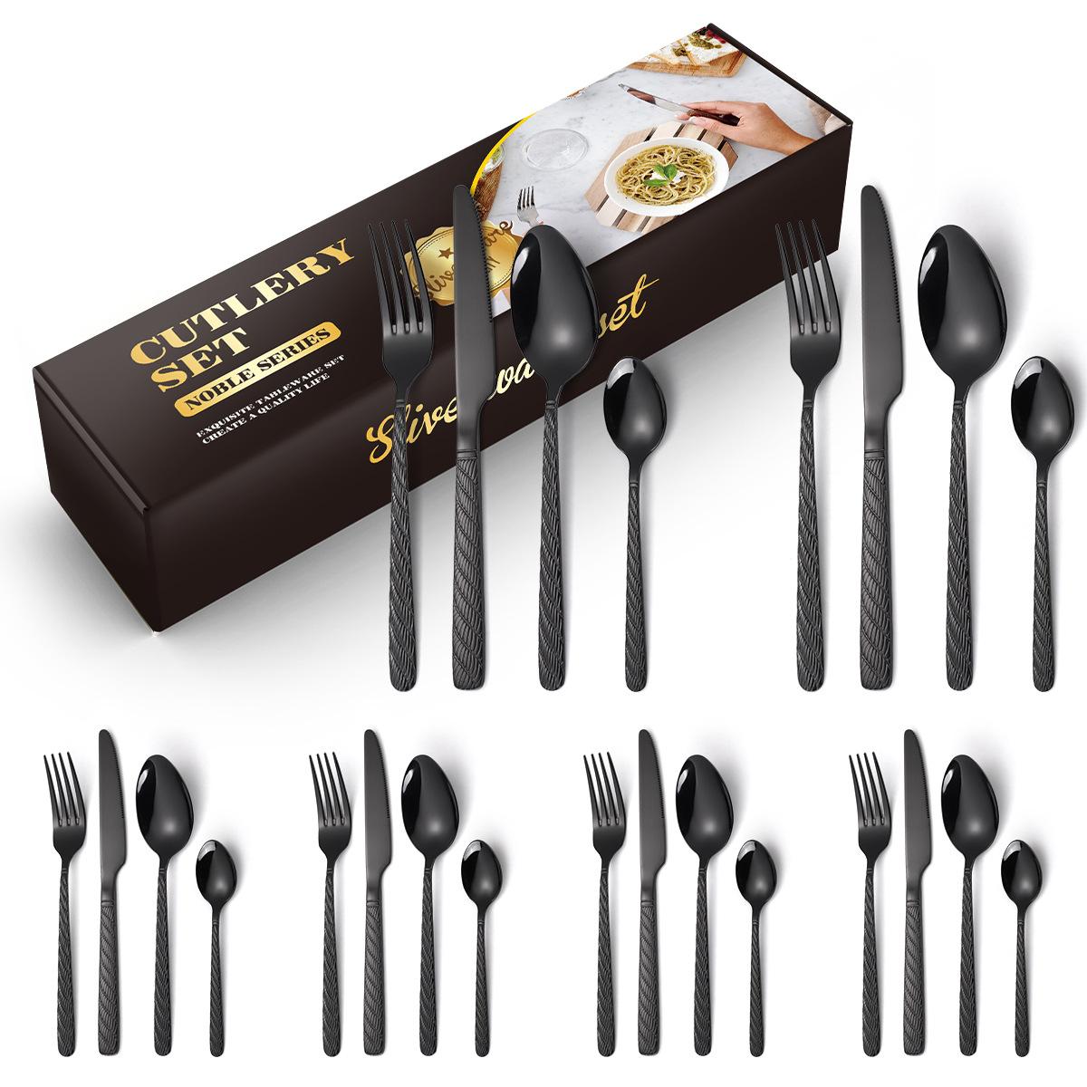 

Посуда из нержавеющей стали с узором из пеньковой веревки, набор из 24 предметов, столовые приборы для стейка в стиле вестерн, ложка для домашнего использования