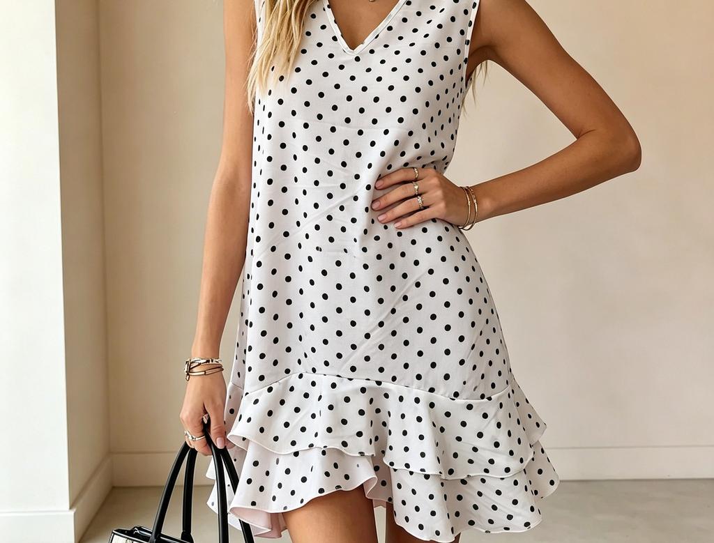European and American women's polka dot ruffle edge sleeveless dress summer fashion new v-neck loose dress women