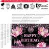 1pc Happy Birthday Backdrop Banner Holiday Party Decoration - Black Background with Pink Gold Heart Shape Champagne Glasses
