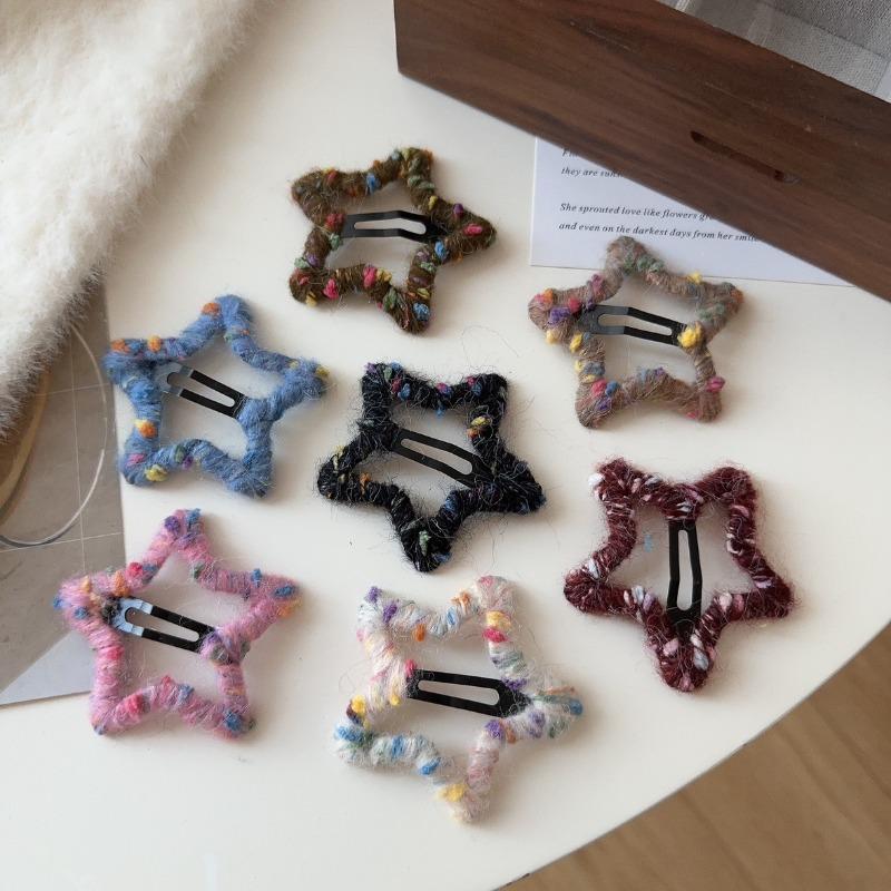 Star Hair Clip Handmade Colorful Dot Yarn Soft Plush Five Pointed Star for Bangs Non Slip Cute Small Size Daily Use