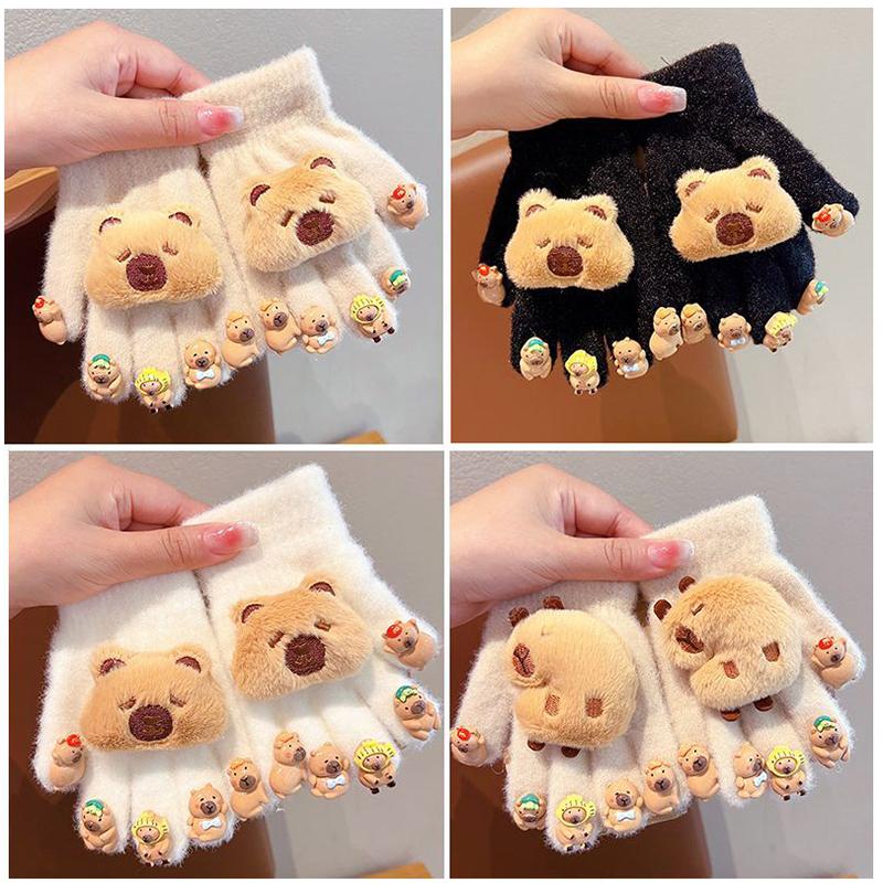 1 Paar Niedliche Cartoon Capybara Handschuhe Kinder Winter Dicke Handschuhe Outdoor Winddicht Warme Handschuhe Kältefest Fünffingerhandschuhe Geschenke