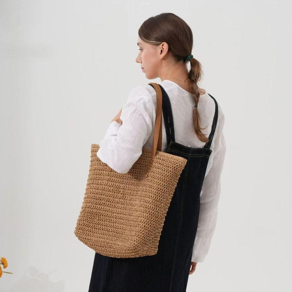 Plážová taška na zip Bohémský styl Raffiová taška přes rameno Ležérní tkaná slaměná taška Tote Letní