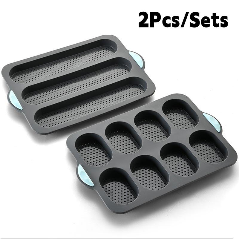 2Pcs/Set 3Groove Method Stick Silicone Mold French Non Stick Baking Bread Baking Tray Mold Food Grade Oven Cake Mold