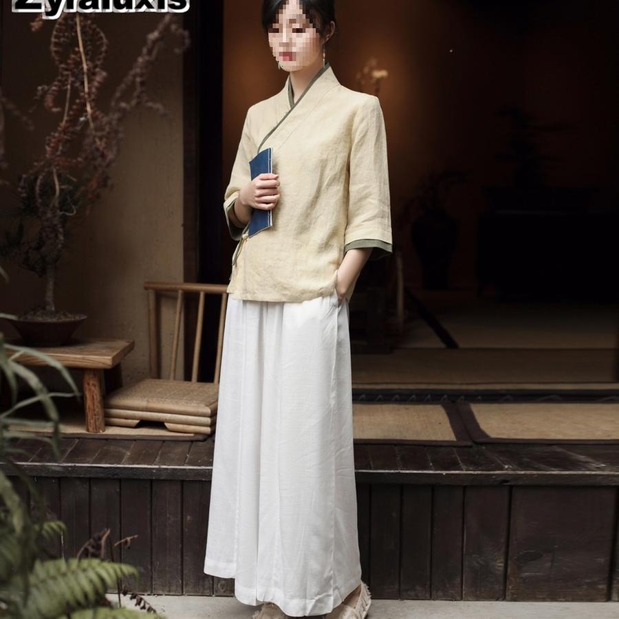 Tea Ceremony Dress Hanfu Style Women's Clothing Zen Shirt Chinese Traditional Jacket Tang Suit Tea Costume Summer